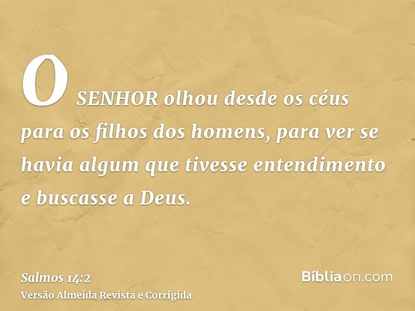O SENHOR olhou desde os céus para os filhos dos homens, para ver se havia algum que tivesse entendimento e buscasse a Deus.
