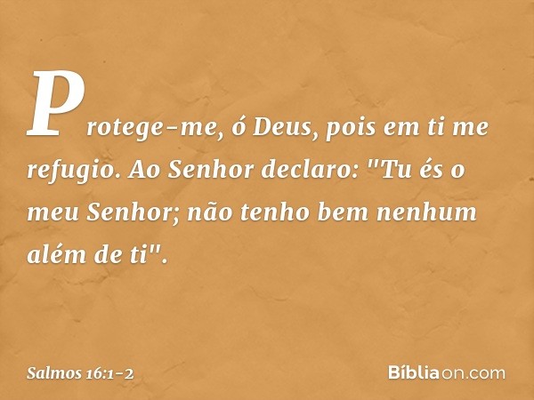 Protege-me, ó Deus,
pois em ti me refugio. Ao Senhor declaro: "Tu és o meu Senhor;
não tenho bem nenhum além de ti". -- Salmo 16:1-2