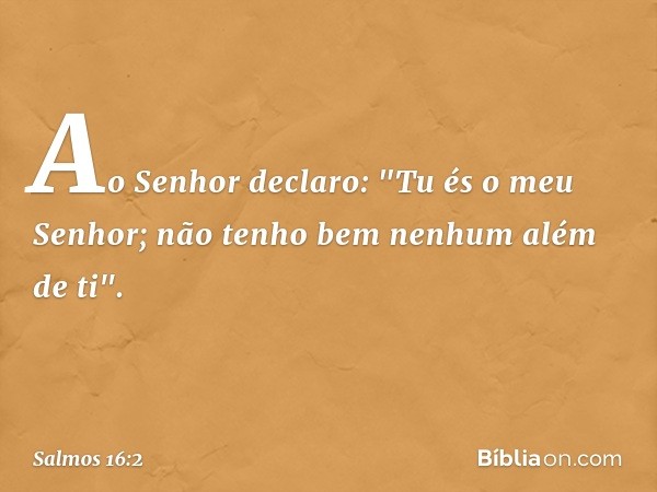 Ao Senhor declaro: "Tu és o meu Senhor;
não tenho bem nenhum além de ti". -- Salmo 16:2