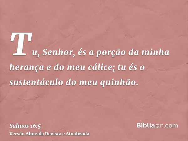 Tu, Senhor, és a porção da minha herança e do meu cálice; tu és o sustentáculo do meu quinhão.