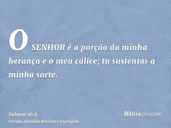 O SENHOR é a porção da minha herança e o meu cálice; tu sustentas a minha sorte.