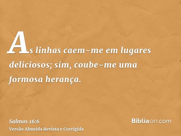 As linhas caem-me em lugares deliciosos; sim, coube-me uma formosa herança.