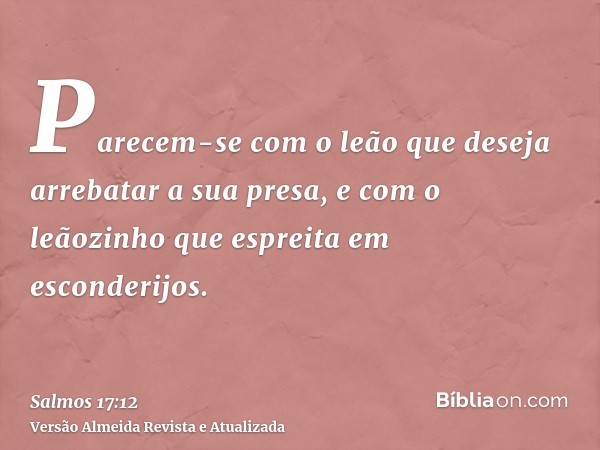 Parecem-se com o leão que deseja arrebatar a sua presa, e com o leãozinho que espreita em esconderijos.