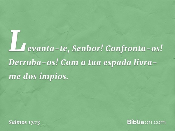 Levanta-te, Senhor!
Confronta-os! Derruba-os!
Com a tua espada livra-me dos ímpios. -- Salmo 17:13