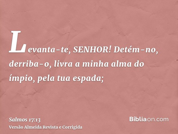 Levanta-te, SENHOR! Detém-no, derriba-o, livra a minha alma do ímpio, pela tua espada;