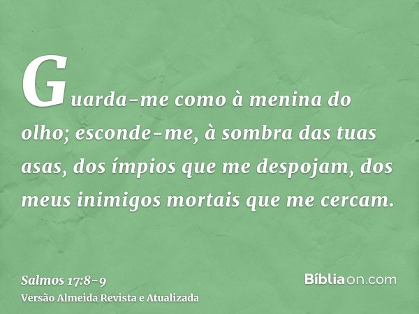 Guarda-me como à menina do olho; esconde-me, à sombra das tuas asas,dos ímpios que me despojam, dos meus inimigos mortais que me cercam.