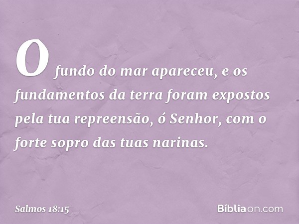 O fundo do mar apareceu,
e os fundamentos da terra foram expostos
pela tua repreensão, ó Senhor,
com o forte sopro das tuas narinas. -- Salmo 18:15