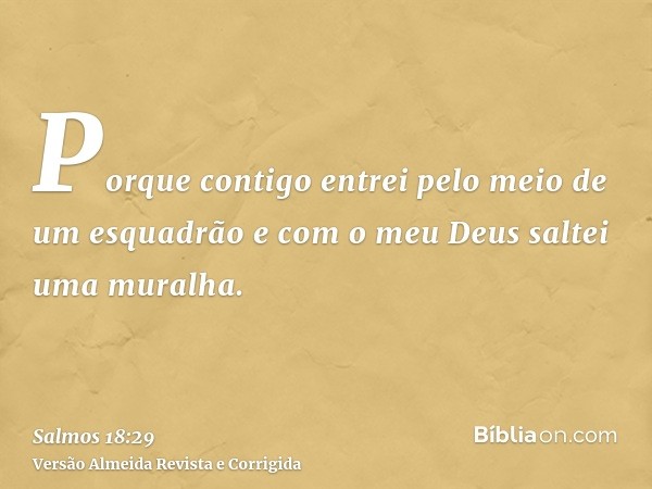 Porque contigo entrei pelo meio de um esquadrão e com o meu Deus saltei uma muralha.