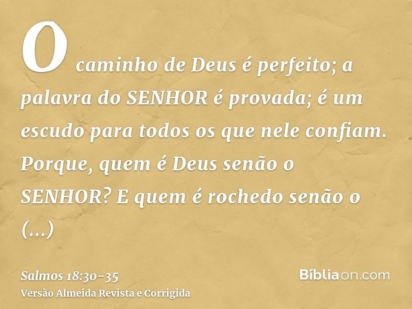 O caminho de Deus é perfeito; a palavra do SENHOR é provada; é um escudo para todos os que nele confiam.Porque, quem é Deus senão o SENHOR? E quem é rochedo sen