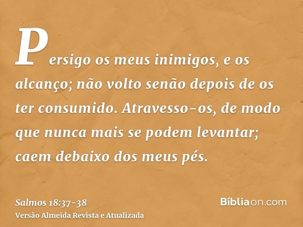 Persigo os meus inimigos, e os alcanço; não volto senão depois de os ter consumido.Atravesso-os, de modo que nunca mais se podem levantar; caem debaixo dos meus