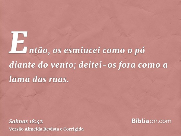 Então, os esmiucei como o pó diante do vento; deitei-os fora como a lama das ruas.