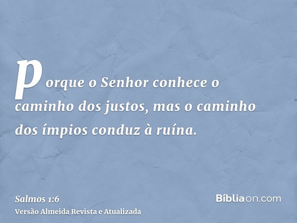 porque o Senhor conhece o caminho dos justos, mas o caminho dos ímpios conduz à ruína.