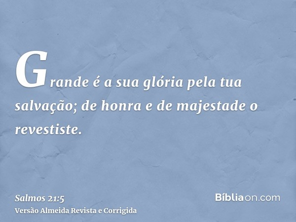 Grande é a sua glória pela tua salvação; de honra e de majestade o revestiste.
