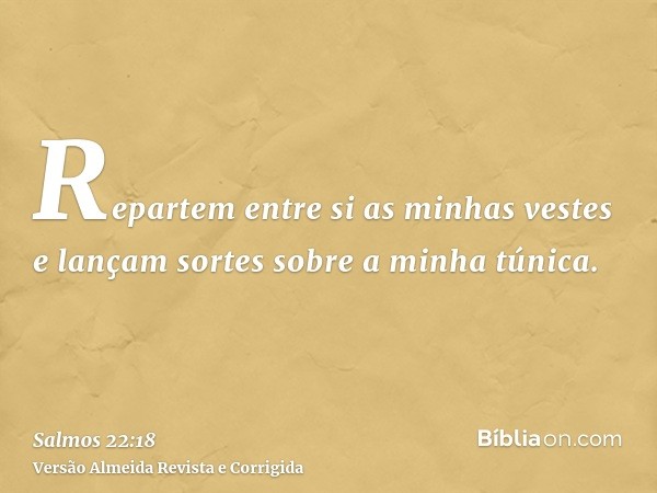 Repartem entre si as minhas vestes e lançam sortes sobre a minha túnica.