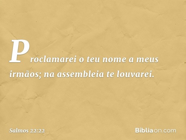 Proclamarei o teu nome a meus irmãos;
na assembleia te louvarei. -- Salmo 22:22