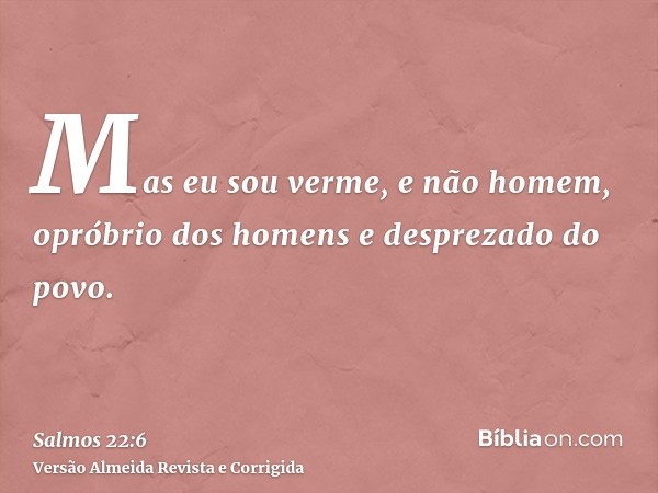Mas eu sou verme, e não homem, opróbrio dos homens e desprezado do povo.