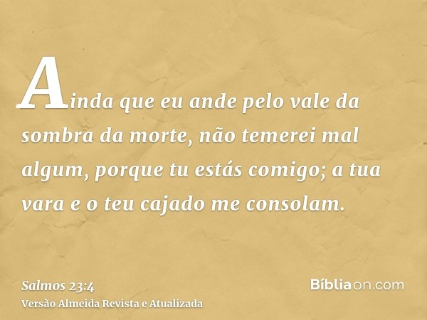 Ainda que eu ande pelo vale da sombra da morte, não temerei mal algum, porque tu estás comigo; a tua vara e o teu cajado me consolam.