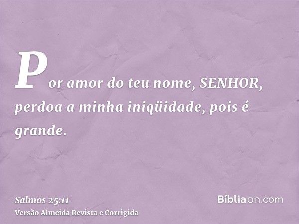 Por amor do teu nome, SENHOR, perdoa a minha iniqüidade, pois é grande.
