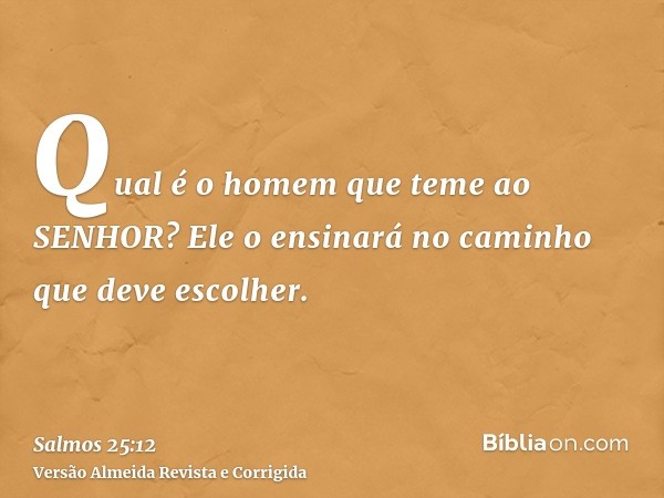 Qual é o homem que teme ao SENHOR? Ele o ensinará no caminho que deve escolher.