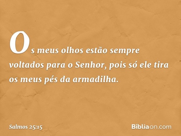 Os meus olhos estão sempre voltados
para o Senhor,
pois só ele tira os meus pés da armadilha. -- Salmo 25:15