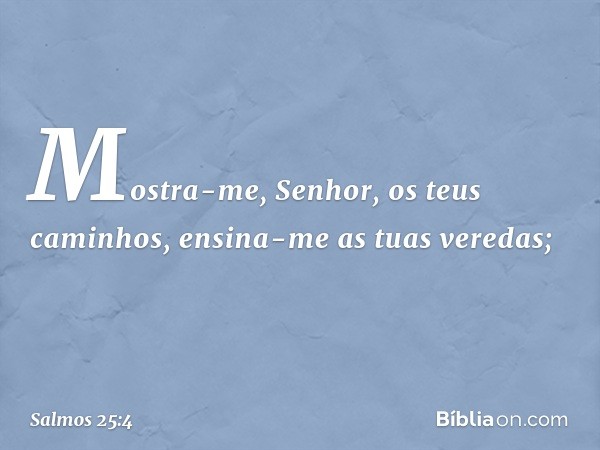 Mostra-me, Senhor, os teus caminhos,
ensina-me as tuas veredas; -- Salmo 25:4