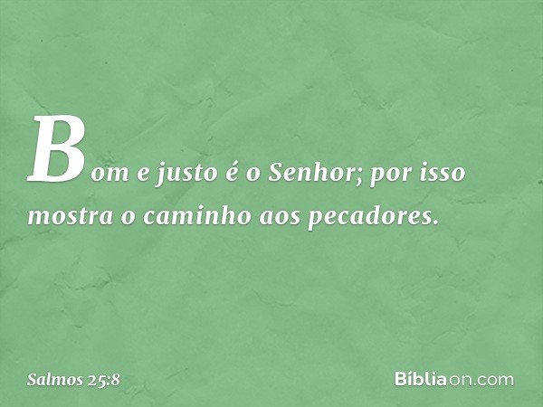 Bom e justo é o Senhor;
por isso mostra o caminho aos pecadores. -- Salmo 25:8