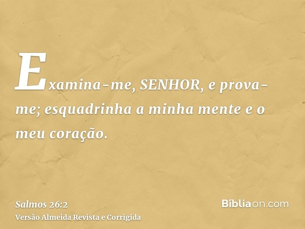 Examina-me, SENHOR, e prova-me; esquadrinha a minha mente e o meu coração.