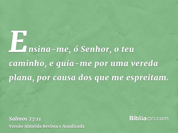 Ensina-me, ó Senhor, o teu caminho, e guia-me por uma vereda plana, por causa dos que me espreitam.