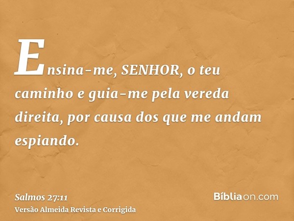 Ensina-me, SENHOR, o teu caminho e guia-me pela vereda direita, por causa dos que me andam espiando.