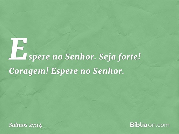 Espere no Senhor.
Seja forte! Coragem!
Espere no Senhor. -- Salmo 27:14