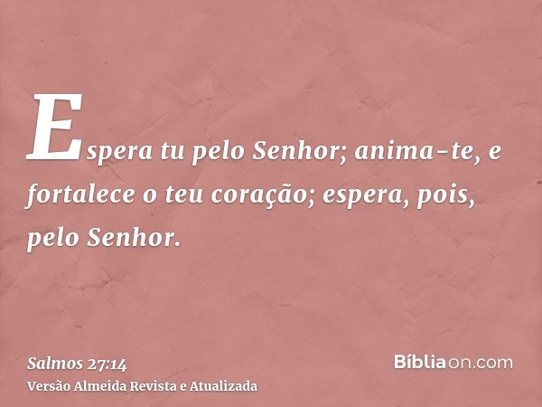 Espera tu pelo Senhor; anima-te, e fortalece o teu coração; espera, pois, pelo Senhor.