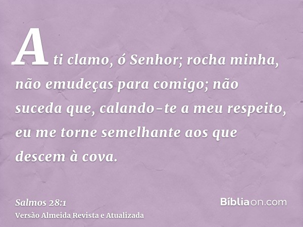 A ti clamo, ó Senhor; rocha minha, não emudeças para comigo; não suceda que, calando-te a meu respeito, eu me torne semelhante aos que descem à cova.