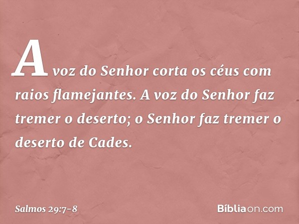 A voz do Senhor corta os céus
com raios flamejantes. A voz do Senhor faz tremer o deserto;
o Senhor faz tremer o deserto de Cades. -- Salmo 29:7-8