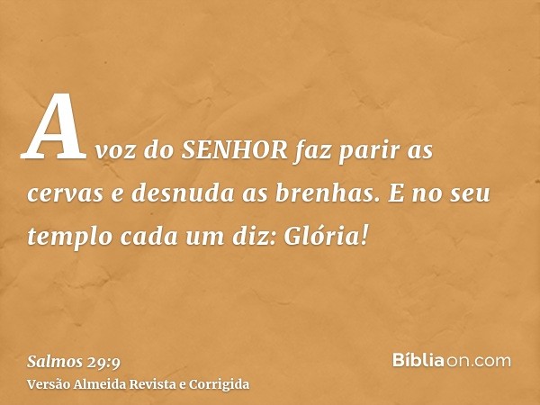 A voz do SENHOR faz parir as cervas e desnuda as brenhas. E no seu templo cada um diz: Glória!