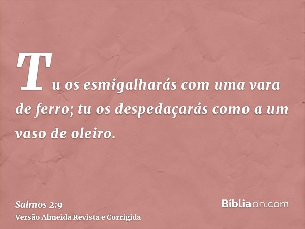Tu os esmigalharás com uma vara de ferro; tu os despedaçarás como a um vaso de oleiro.