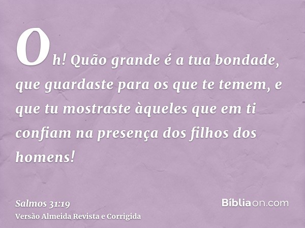 Oh! Quão grande é a tua bondade, que guardaste para os que te temem, e que tu mostraste àqueles que em ti confiam na presença dos filhos dos homens!
