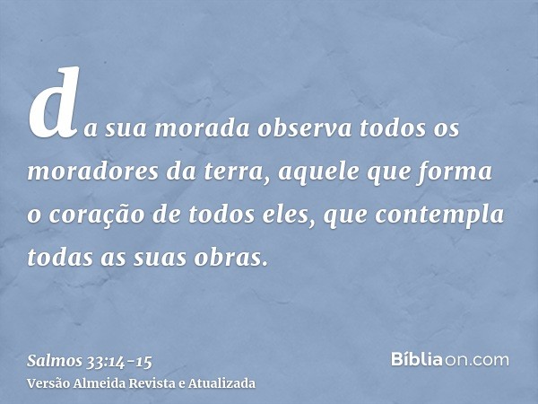 da sua morada observa todos os moradores da terra,aquele que forma o coração de todos eles, que contempla todas as suas obras.