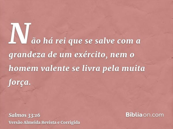Não há rei que se salve com a grandeza de um exército, nem o homem valente se livra pela muita força.