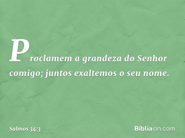 Proclamem a grandeza do Senhor comigo;
juntos exaltemos o seu nome. -- Salmo 34:3