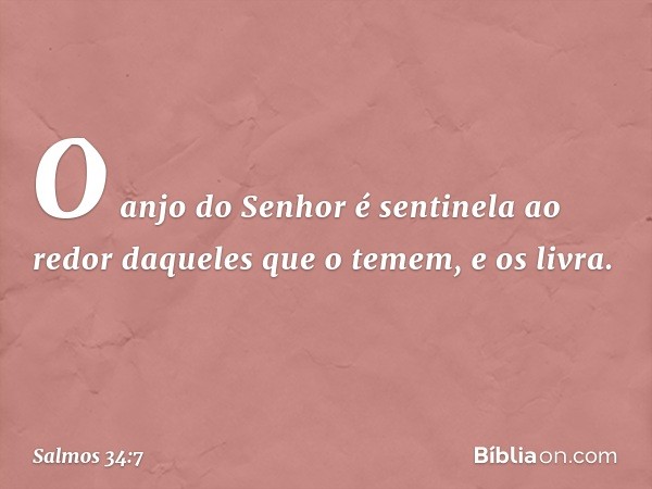 O anjo do Senhor é sentinela ao redor
daqueles que o temem,
e os livra. -- Salmo 34:7