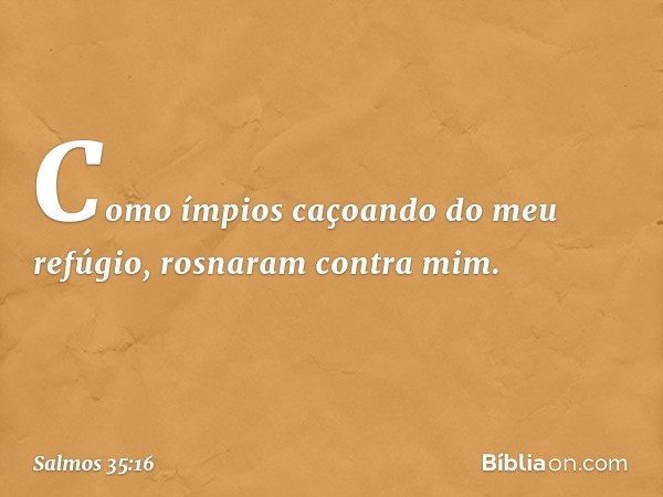 Como ímpios caçoando do meu refúgio,
rosnaram contra mim. -- Salmo 35:16