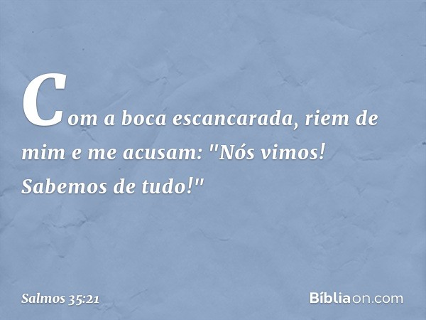 Com a boca escancarada,
riem de mim e me acusam:
"Nós vimos! Sabemos de tudo!" -- Salmo 35:21