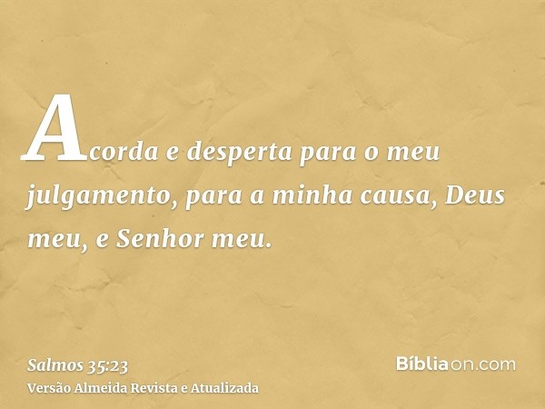 Acorda e desperta para o meu julgamento, para a minha causa, Deus meu, e Senhor meu.