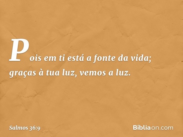 Pois em ti está a fonte da vida;
graças à tua luz, vemos a luz. -- Salmo 36:9