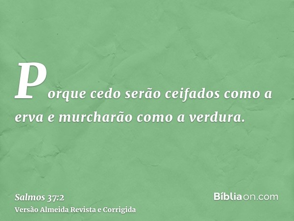 Porque cedo serão ceifados como a erva e murcharão como a verdura.