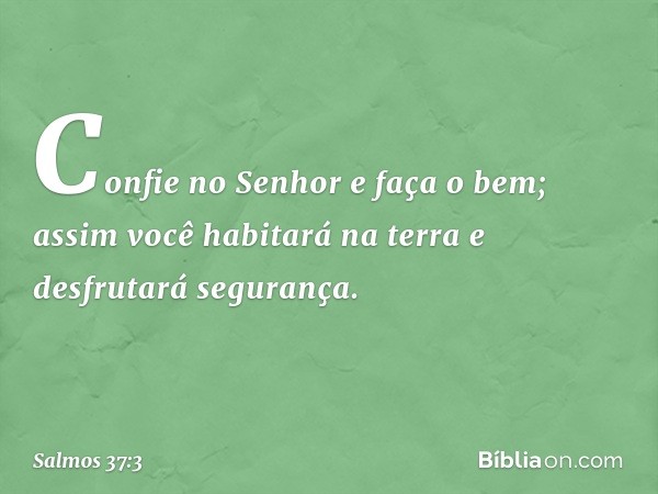 Confie no Senhor e faça o bem;
assim você habitará na terra
e desfrutará segurança. -- Salmo 37:3