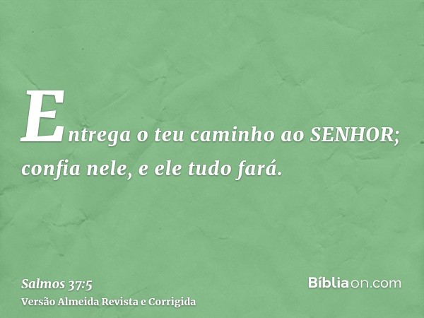 Entrega o teu caminho ao SENHOR; confia nele, e ele tudo fará.