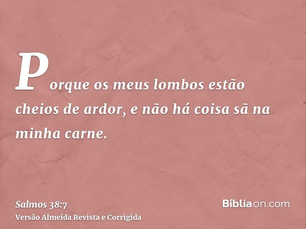 Porque os meus lombos estão cheios de ardor, e não há coisa sã na minha carne.