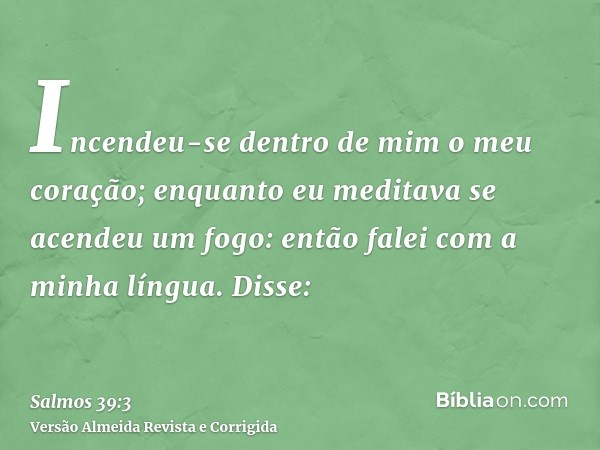 Incendeu-se dentro de mim o meu coração; enquanto eu meditava se acendeu um fogo: então falei com a minha língua. Disse: