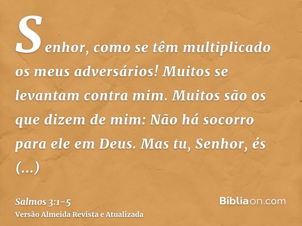 Senhor, como se têm multiplicado os meus adversários! Muitos se levantam contra mim.Muitos são os que dizem de mim: Não há socorro para ele em Deus.Mas tu, Senh